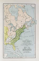 Kort over Nordamerika med grænserne for De Forenede Stater, Canada og de spanske besiddelser, ifølge forslagene fra det franske hof i 1782, fra «The Narrative and Critical Histo»